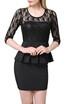Elegant Lace Splice Hollow Out Pleated Peplum Bodycon Black Dress Homecoming Dress