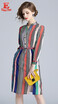 M L XL XXL elegant new autumn 2018 women midi dress long sleeve striped slim straight with belt office lady