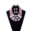 3 Rows Pink African Wedding Jewelry Set For Women African Multicolor Crystal Beads Jewelry Set Nigerian Girl Clothing Accessories