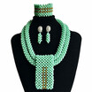 2 Rows Light Green Bridal Crystal Beaded Statement Necklace Jewelry African Wedding Beads Nigerian Jewelry Set For Women Party