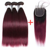 HCDIVA Ombre Color 3 Bundles With Lace Closure 1B99 Dark Roots Brazilian Straight Hair Ombre Bundles With Closure Virgin