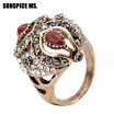 New Turkish Vinage Love Rings For Women Antique Gold Color Full Rhinestone Boho Ethnic Engagement Ring Festival Jewelry Gifts