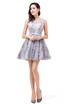 A-Line Jewel Sleeveless Flower Applique Grey Prom Dresses