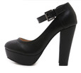 women platform pumps ankle strap round toe chunky high heel shoes