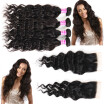 Glary Brazilian Human Hair Cheap Natural Wave Hair 8A 100 Unprocessed Virgin Hair Weaves 4 Bundles with Closure Natural Black