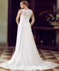 Modified A-Line Princess Bateau Neck Chapel Train Chiffon Lace Wedding Dresses with Appliques Sashes Ribbons