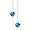 Womens Long Chain Heart Dangle Drop Earrings Fringed Blue Rhinestone Crystal Ear Line White Gold Plated C68