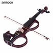 ammoon VE-207 Full Size 44 Solid Wood Silent Electric Violin Fiddle Maple Body Ebony Fingerboard Pegs Chin Rest Tailpiece with Bo