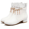 IDIFU Womens Sweet Rhinestone Fringes Lace Splicing Pull on Ankle Booties Round Toe Low Block Heel Short Boots