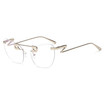 SHAUNA Unique Pin Sharp Bridge Women Rimless Cat Eye Sunglasses Fashion Men Transparent Pink Lens Shades UV400