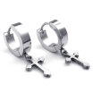 Hpolw Mens Womens Stainless Steel Cross Huggie Hinged Hoop Earrings Silver