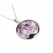 Round Plum Branch Purple Quartz Crystal Pendant Stainless Steel Necklaces 17"
