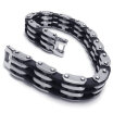 Hpolw black&silver Stainless Steel Rubber Quality guaranteecolorfast Mens bike chain Bolt buttoned Bracelet8 34 Inch