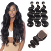 HCDIVA Virgin Hair 3 Bundles With Closure Brazilian Body Wave Human Hair Bundles Plus Closure Free Middle Three Part 4 pcslot
