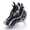 Hpolw Fashion dragon head mens rings punk rock style black stone mens rings stainless steel rings jewelry