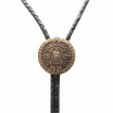 Vintage Gold Plated Aztec Calendar Wedding Bolo Tie Leather Necklace