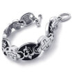 Hpolw Mens Vintage fashion silver&black Stainless Steel Cross Fleur De Lis pattern beautiful design Bracelet