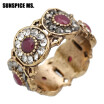 New Turkish Flower Retro Vintage Rings Antique Gold Color Ethnic Crystal Hollow Out Royal Wedding Ring Jewelry Anillos Mujer