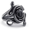 Hpolw Vintage Stainless Steel Double Snake Band Biker Mens Ring Black Silver