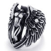 Hpolw Cool Mens Silver&Black 316L Stainless Steel casting Angel Big Wing Rock Gothic Jewelry Fashion Retro Punk Ring