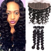 7A Peruvian Virgin Hair Bundles With Frontal Loose Wave Hair Weave Bundles Top Quality Virgin Hair With Frontal 13x4 Crochet Hair