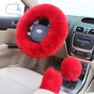 Universal Car Plush Fuzzy Steering Wheel Cover Wool Fur Gear Knob Shifter Brake