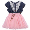 Fashion Girls Kids Princess Flower Lace Denim Tulle Short Sleeve Denim patchwork belt Summer Dress