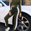 2Pcs Women Casual Sport Suit Sets Striped Tracksuit Sweatshirt Pants SportWear