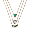 Aiyaya Vintage Style 3 Level Black Crystal Emerald Waterdrop Square Pendant Necklace Chain