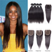 7A Mongolian Virgin Hair 4 Bundles Straight with Closure Straight Hair Weave with Crochet Closure 4x4 Free Part 1B Color