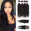 Cheap Malaysian Virgin Human Hair Natural Wave Bundles with Free Part Lace Closure Wholesale Unprocessed Hair Bundles with Closure