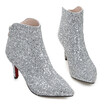 IDIFU Womens Sexy Sequins Pointed Toe Stiletto High Heel Bridal Shoes Back Zipper Short Ankle Boots
