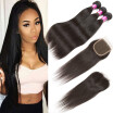 Glary Malaysian Virgin Hair Silky Straight Human Hair with Closure 100 Unprocessed Hair Weave Extension 3 Bundles with Closure