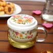 Evergreen three-piece ceramic tea filter under the filter bubble cup heat-resistant glass flower cup cup office cup with cup lid 3GIT5877