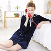 New Velvet Ladies Long Sleeve Home Dress with Long Sleeping Skirt in Navy Collar in Autumn&Winter