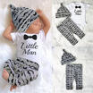 Newborn Kids Baby Boy Bowtie Clothes Cotton Romper Pants Hat 3PCS Outfits Set