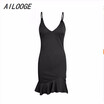 Sexy v neck ruffle strap mini dress women Skinny black mermaid dress 2018 Summer dress bodycon party vestido