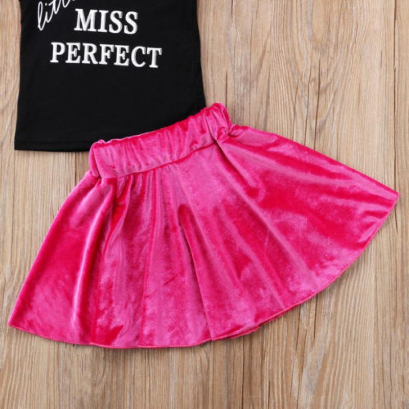 2pcs Toddler Kids Baby Girls T-shirt TopsVelvet Skirt Dress Clothes Outfits Set