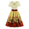 V Neck Fit&Flare Print Vintage Dress