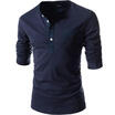 Mens Henley Shirt T-shirt Long Sleeve Cotton Pullover Comfy Button Solid Tops