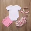 4PCS Newborn Baby Girl Romper Floral Shorts DressLeg Warmer Headband Outfit g