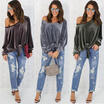 Womens Sexy Off Shoulder Long Sleeve Loose Tops T-shirt Velvet Tee Casual Shirt
