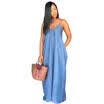 Women Sleeveless Summer Denim Solid Beach Casual Loose Long Dress Beach Dress