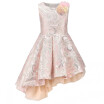 Fancy Pink Flower Appliques Gorgeous Brocade Girl Graduation Party Dresses for Kids Girl Clothes Bevel Hem Dress 3-10 Years Old