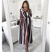 Womens Button Rainbow Stripe Short Sleeve Boho Maxi Long Dress Loose Shirt Dress