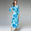 Retro V-Neck Long Sleeve Printed Long Dress