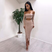 Two-piece woman set fashion female set autumn tube top shirt long-sleeved one-shoulder willow pit long sleeve two-piece skirt