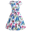 Vintage Floral Print Bowknot Flare Dress