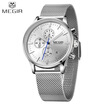 MEGIR Mens Quartz Watch Stainless Steel Mesh Band Black Watch Chronograph A2Q5