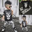 2PCS Set Newborn Toddler Kids Baby Boys Skull Outfits Clothes T-shirt TopsPants